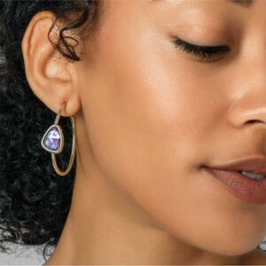 Elegant Gold Hoop Earrings With Purple, Turquoise, Pink Abalone Stone